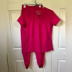 FIGS XXS limited edition shocking pink scrub set